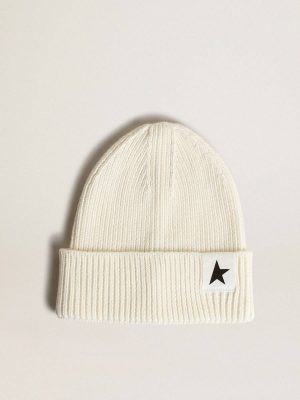 Golden Goose Off-White Kids Off-White Cotton Beanie With Contrasting Black Star Topwear Selection (4-12 Years) - 1