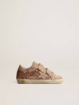 Golden Goose Old School Junior In Peach-Pink Glitter With Pink Suede Star Little Girls (1-3 Years) Kids - 1