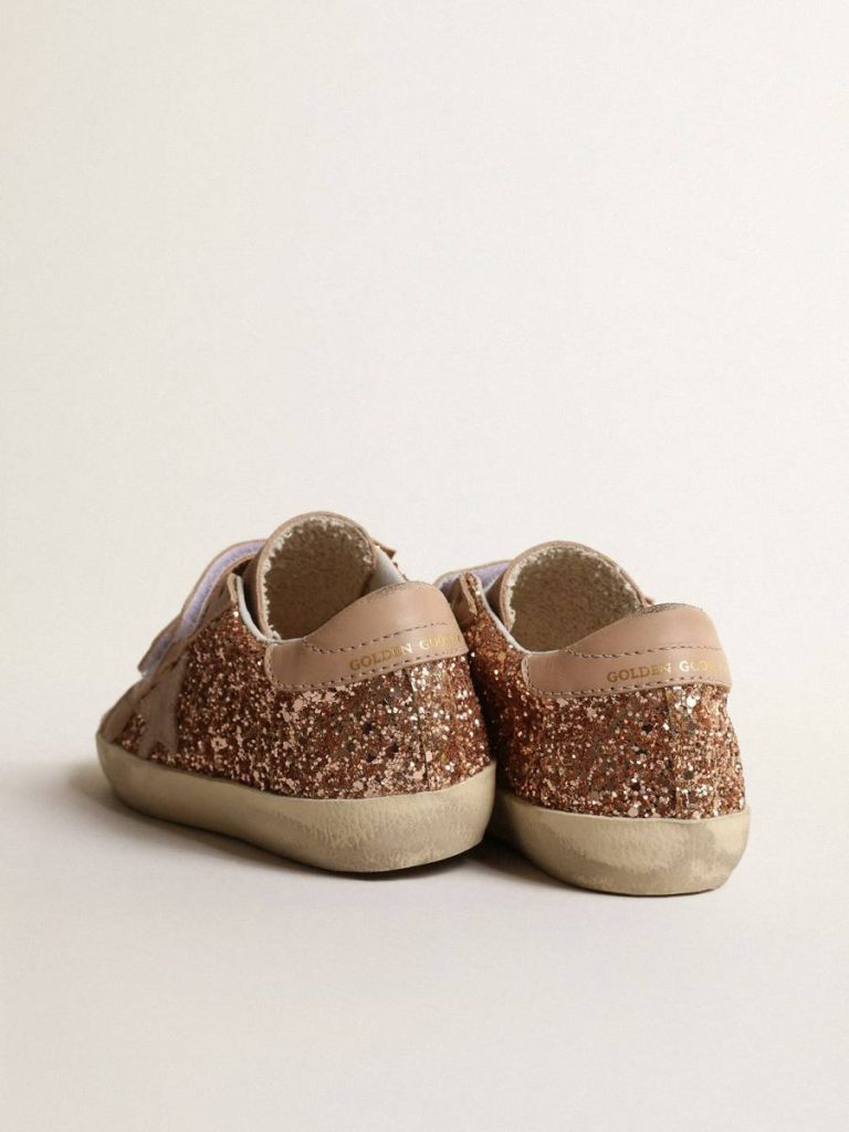 Golden Goose Old School Junior In Peach-Pink Glitter With Pink Suede Star Little Girls (1-3 Years) Kids - 4