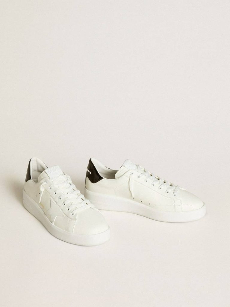 Golden Goose Optical White Purestar Men’s Purestar With Leather Star And Black Patent Leather Heel Tab Men - 2