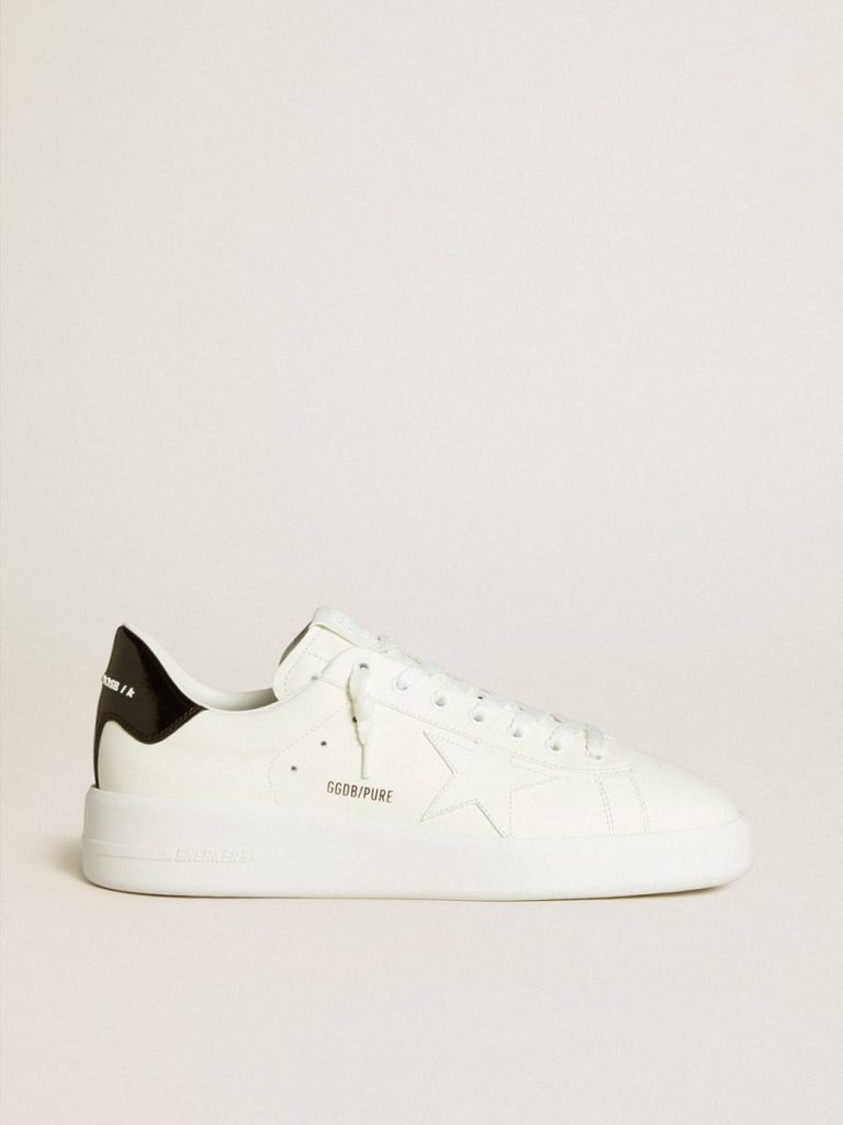 Golden Goose Optical White Purestar Men’s Purestar With Leather Star And Black Patent Leather Heel Tab Men - 1