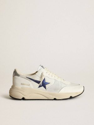 Golden Goose Running Sole Men Running Sole In White Leather And Mesh With Blue Laminated Leather Star - 1