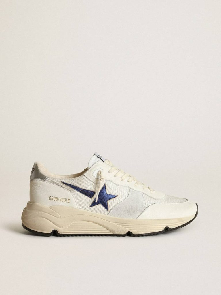 Golden Goose Running Sole Men Running Sole In White Leather And Mesh With Blue Laminated Leather Star - 1