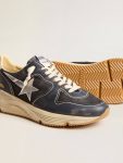Golden Goose Running Sole Men’s Running Sole In Dark Blue Nappa Leather And Black Nylon With A Silver Star Men - 3