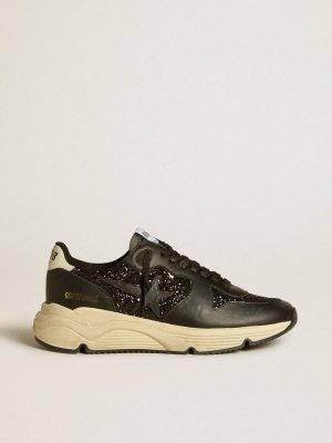 Golden Goose Running Sole Women Women's Running Sole In Black Glitter With Leather Star And Nubuck Heel Tab - 1