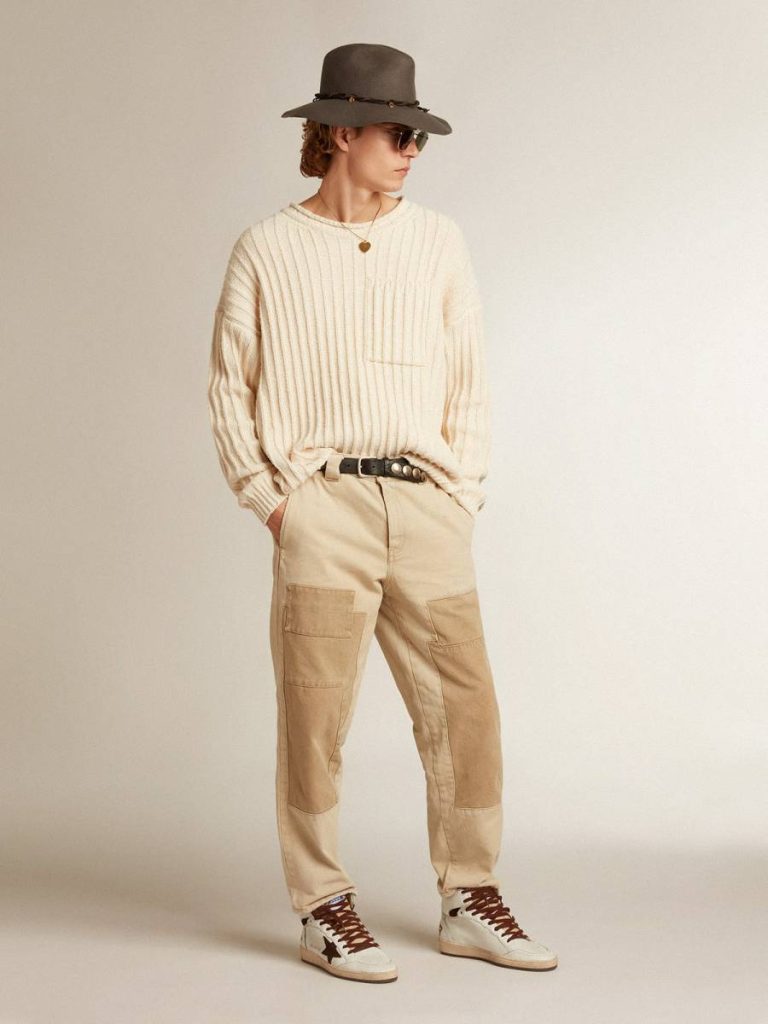 Golden Goose Sky-Star Men’s Sky-Star In White Nappa Leather With A Chocolate Suede Star Men - 3