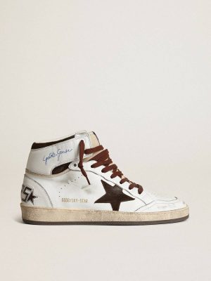 Golden Goose Sky-Star Men’s Sky-Star In White Nappa Leather With A Chocolate Suede Star Men - 1