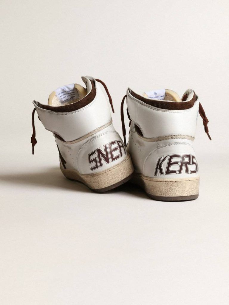 Golden Goose Sky-Star Men’s Sky-Star In White Nappa Leather With A Chocolate Suede Star Men - 5
