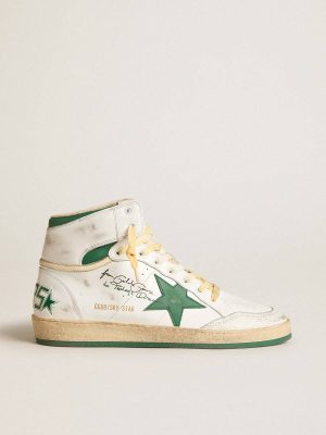 Golden Goose Sky-Star Sky-Star In White Leather With Green Leather Star Men White - 1