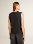 Golden Goose Sleeveless T-Shirt In Worn-Black With Tone-On-Tone Gradient Embroidery Black T-Shirts & Tops Women - 4