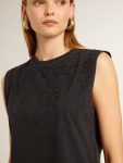 Golden Goose Sleeveless T-Shirt In Worn-Black With Tone-On-Tone Gradient Embroidery Black T-Shirts & Tops Women - 5