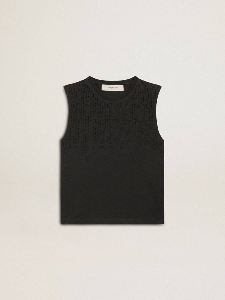 Golden Goose Sleeveless T-Shirt In Worn-Black With Tone-On-Tone Gradient Embroidery Black T-Shirts & Tops Women - 1