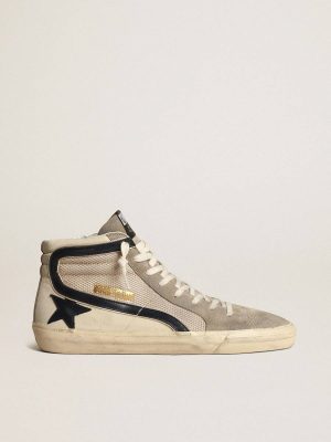 Golden Goose Slide In Beige Mesh And Nylon With Blue Leather Star And Flash Men Slide - 1