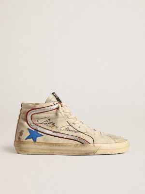 Golden Goose Slide Men Men’s Slide With Light Blue Leather Star And Metallic Silver Leather Flash - 1