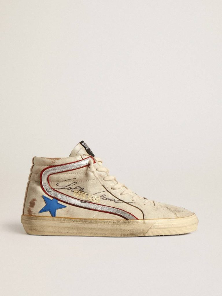 Golden Goose Slide Men Men’s Slide With Light Blue Leather Star And Metallic Silver Leather Flash - 1