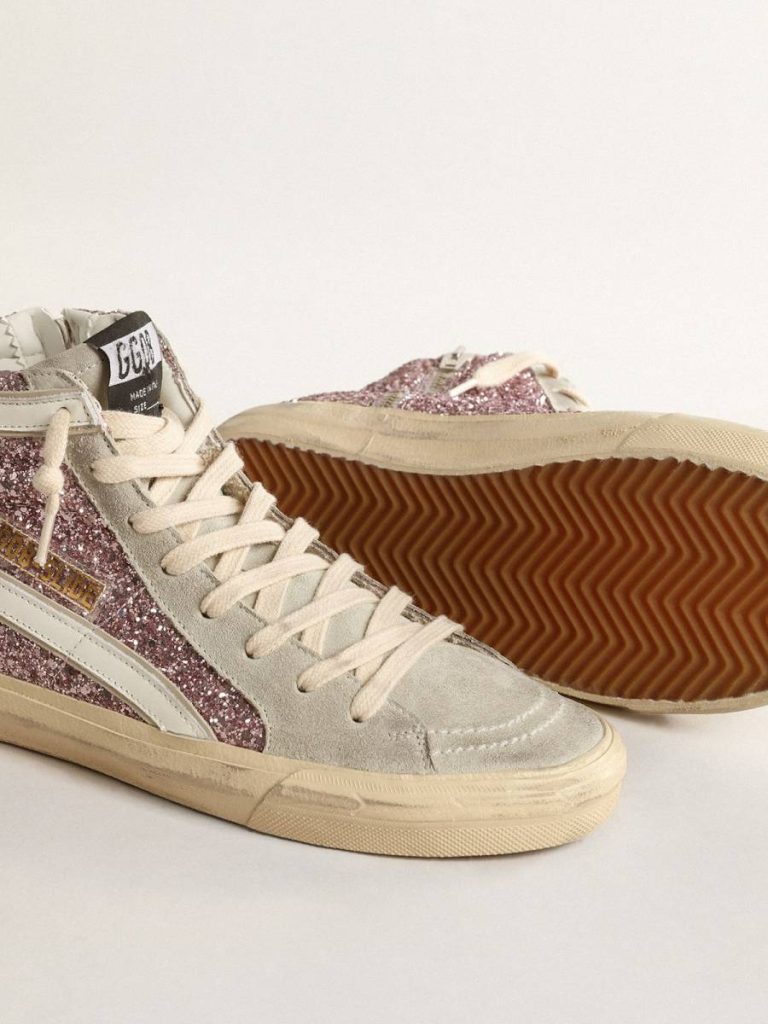 Golden Goose Slide Slide In Lilac Glitter With White Leather Star And Flash Women - 4