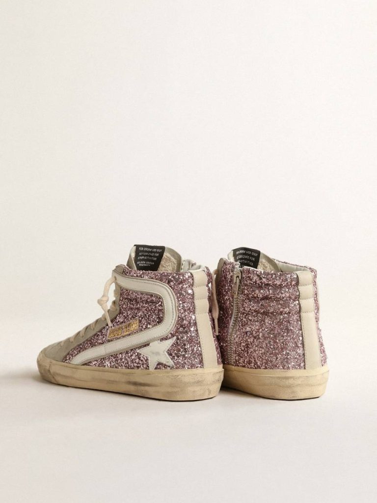 Golden Goose Slide Slide In Lilac Glitter With White Leather Star And Flash Women - 5