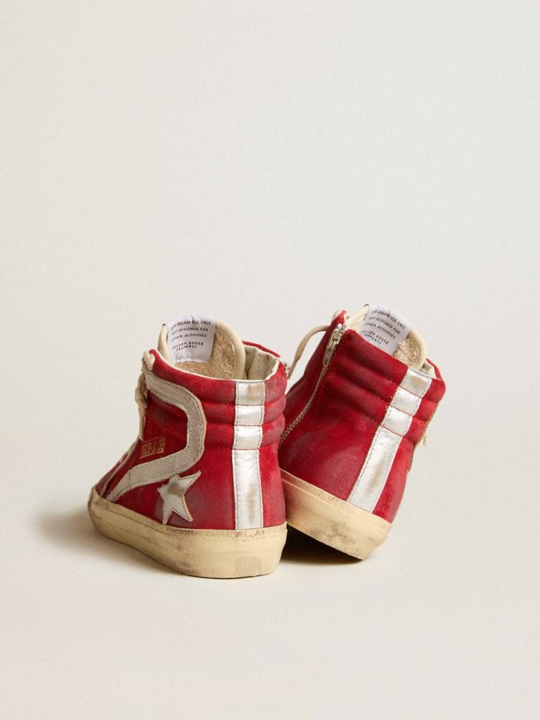Golden Goose Slide Slide In Red Suede With Silver Star And Lizard Print Flash Women - 4