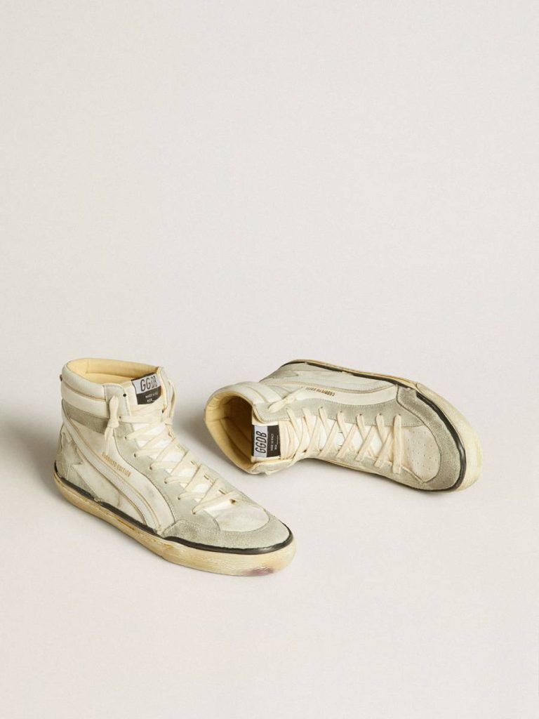 Golden Goose Slide Slide Lab In Aged-White Nappa Leather With Gray Suede Star And White Leather Flash Men - 2