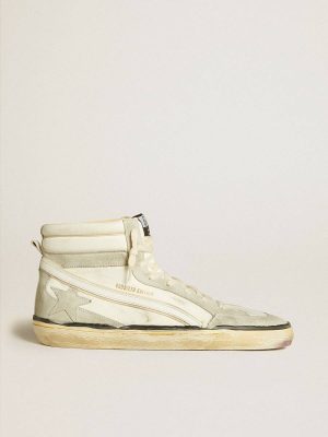 Golden Goose Slide Slide Lab In Aged-White Nappa Leather With Gray Suede Star And White Leather Flash Men - 1