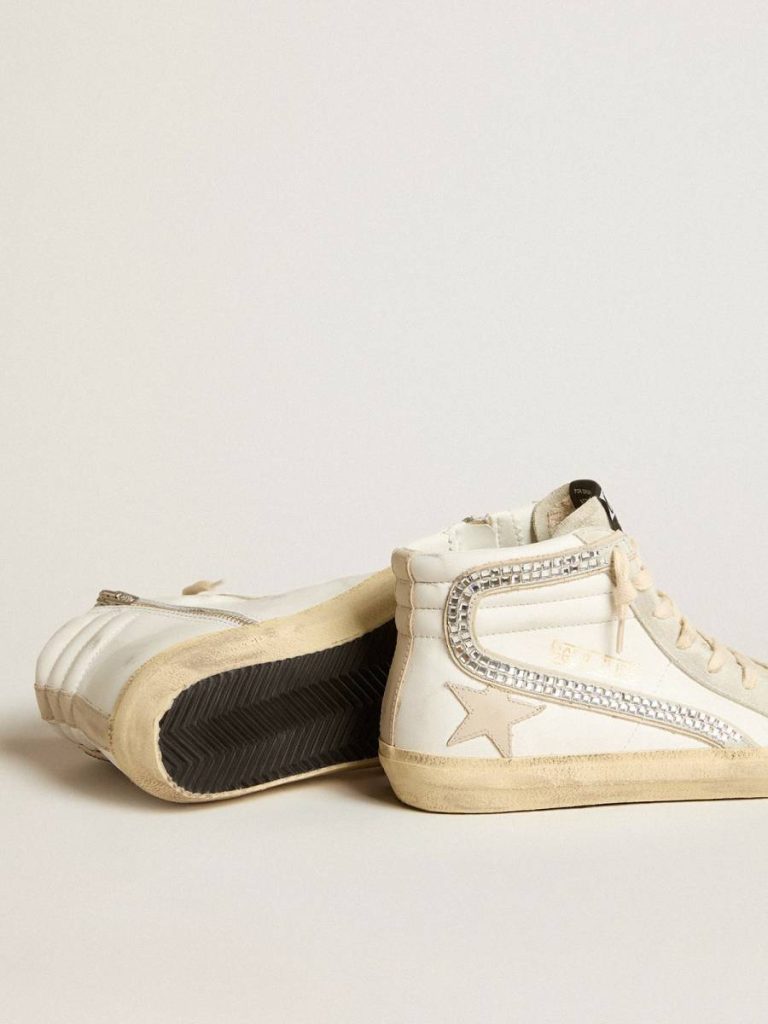 Golden Goose Slide With Nude Leather Star And Suede And Swarovski Crystal Flash Women Slide White - 3