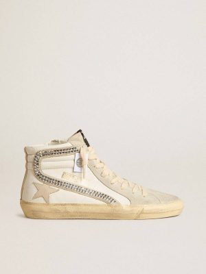 Golden Goose Slide With Nude Leather Star And Suede And Swarovski Crystal Flash Women Slide White - 1