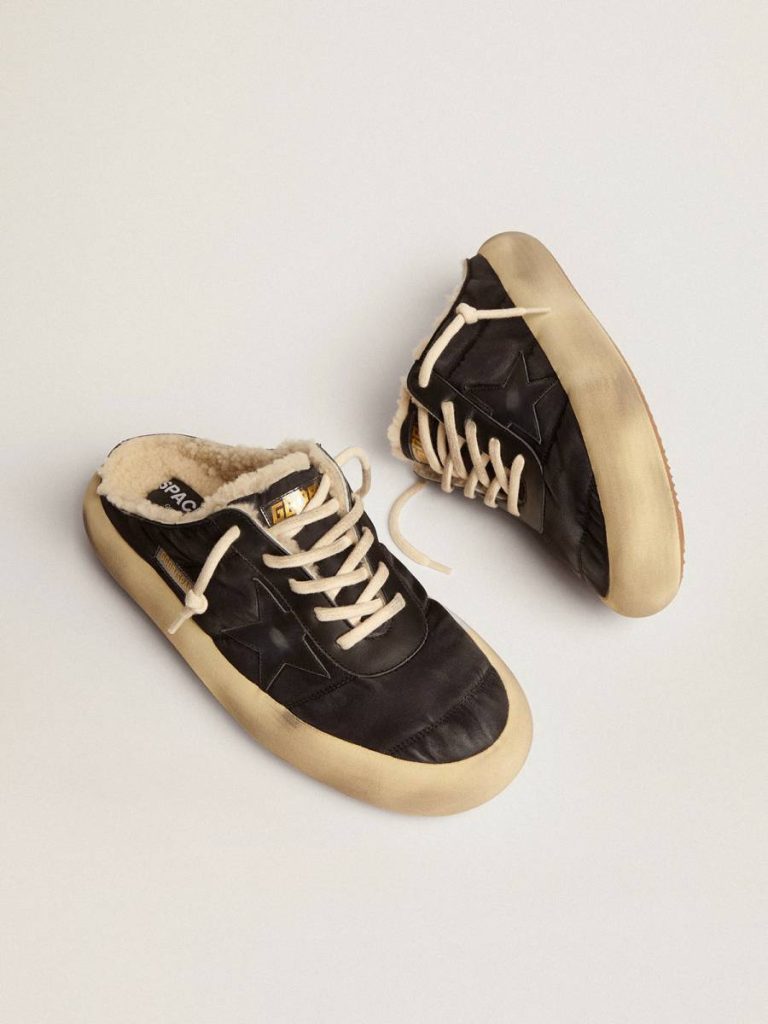 Golden Goose Space-Star Men Men's Space-Star Sabot Shoes In Quilted Black Nylon With Shearling Lining Black - 2
