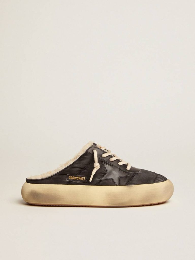 Golden Goose Space-Star Men Men's Space-Star Sabot Shoes In Quilted Black Nylon With Shearling Lining Black - 1