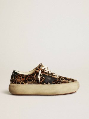 Golden Goose Space-Star Women Women's Space-Star In Leopard Print Pony Skin With Black Star - 1