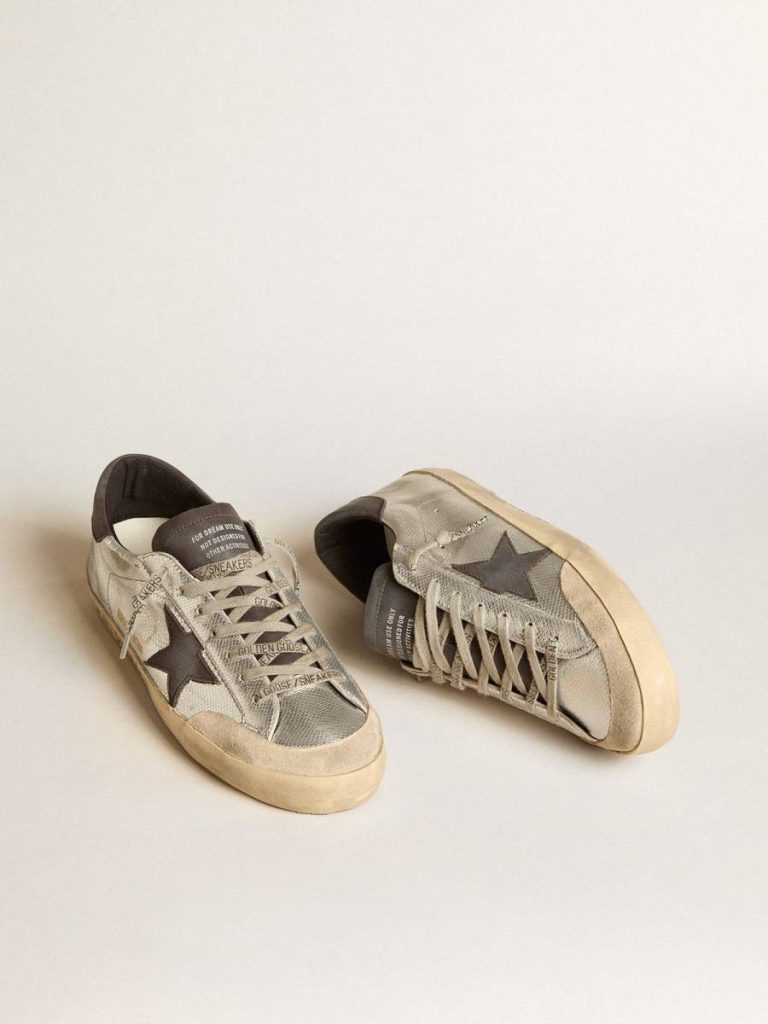 Golden Goose Super-Star Men Men's Silver Super-Star Ltd With Black Nubuck Star And Heel Tab - 2