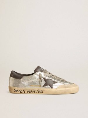 Golden Goose Super-Star Men Men's Silver Super-Star Ltd With Black Nubuck Star And Heel Tab - 1
