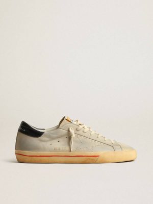 Golden Goose Super-Star Men Super-Star In Gray Nubuck With Perforated Star And Blue Heel Tab - 1