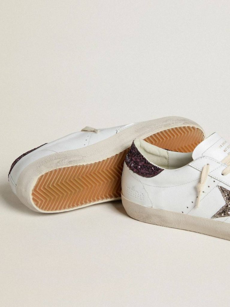 Golden Goose Super-Star White Women’s Super-Star With Silver Glitter Star And Lilac Glitter Heel Tab Women - 4