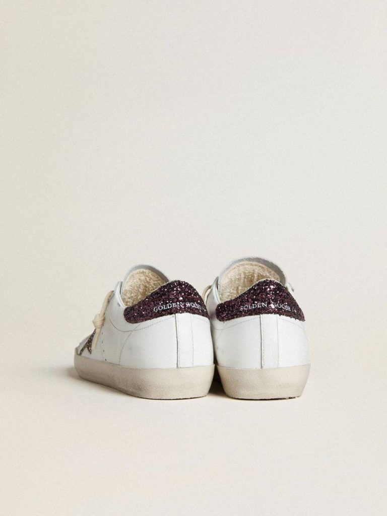 Golden Goose Super-Star White Women’s Super-Star With Silver Glitter Star And Lilac Glitter Heel Tab Women - 5
