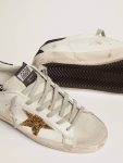 Golden Goose Super-Star Women Women’s Super-Star In Nappa Leather With Gold Glitter Star And Black Glitter Heel Tab - 3