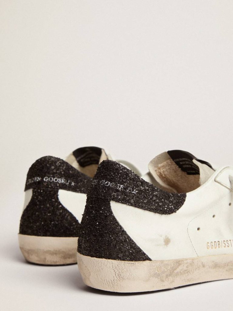 Golden Goose Super-Star Women Women’s Super-Star In Nappa Leather With Gold Glitter Star And Black Glitter Heel Tab - 4