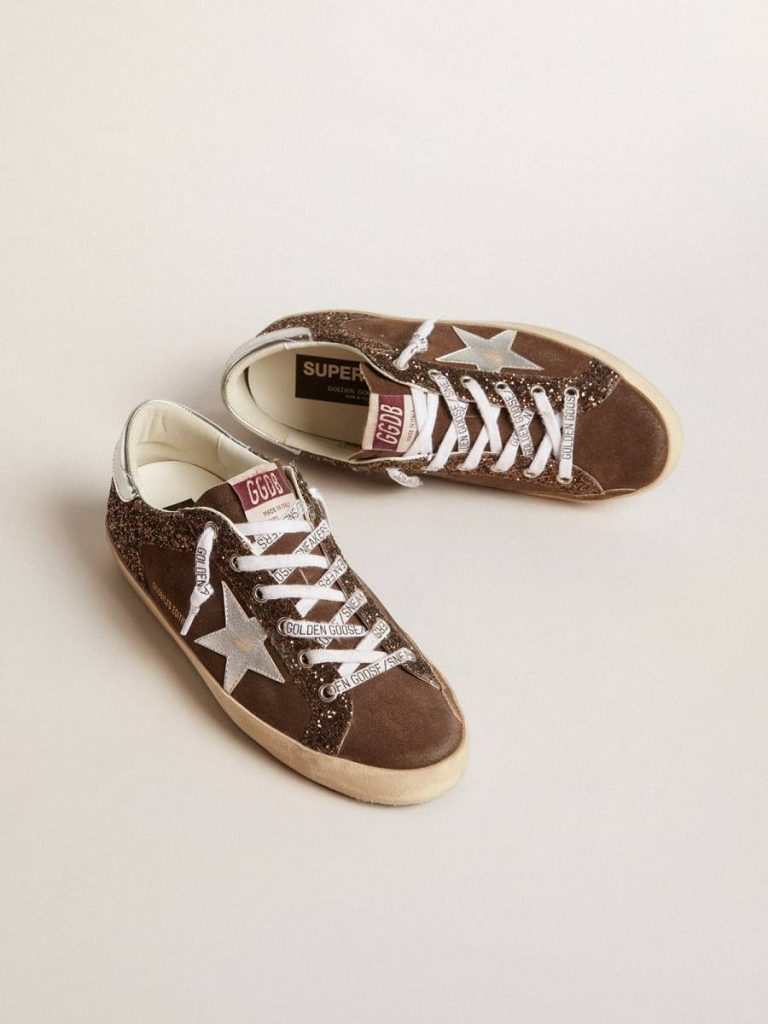 Golden Goose Super-Star Women Women's Super-Star Ltd In Brown Glitter And Suede With Leather Star And Heel Tab - 2