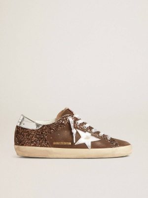 Golden Goose Super-Star Women Women's Super-Star Ltd In Brown Glitter And Suede With Leather Star And Heel Tab - 1