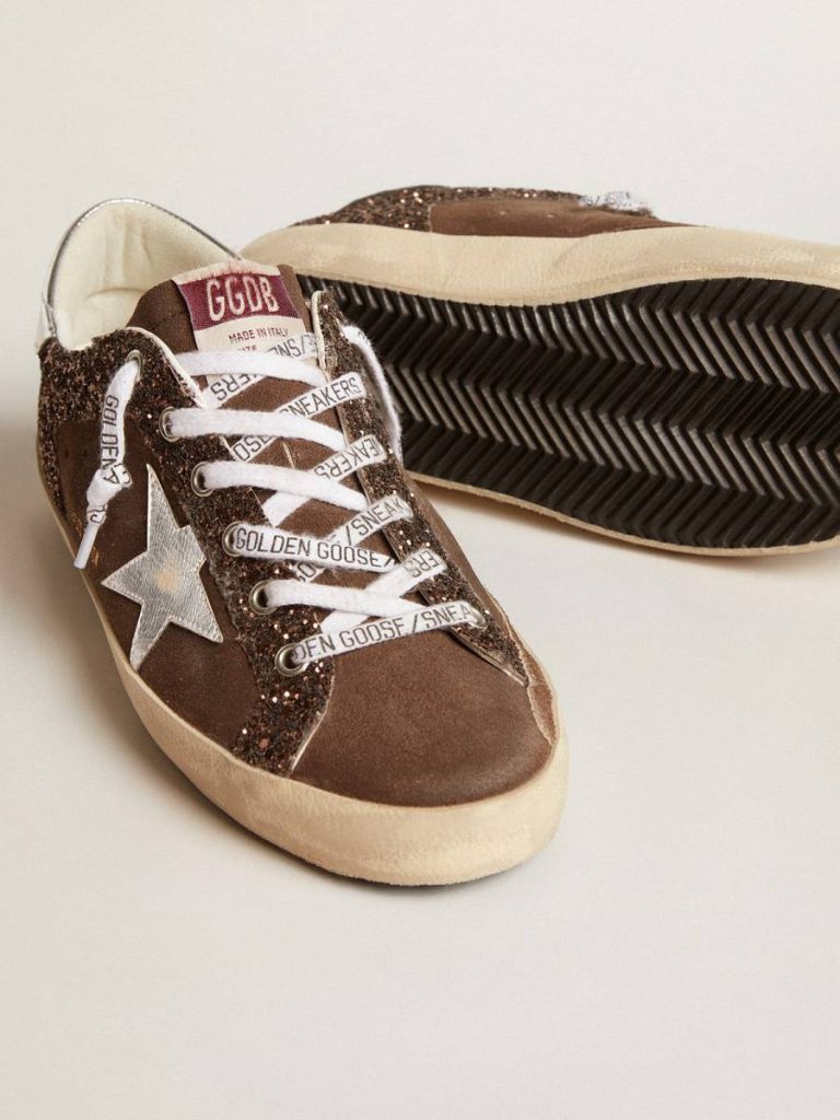 Golden Goose Super-Star Women Women's Super-Star Ltd In Brown Glitter And Suede With Leather Star And Heel Tab - 4