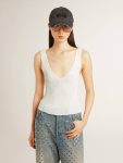 Golden Goose T-Shirts & Tops White Women Sleeveless Top Embroidered With Worn-White Ribbing - 2