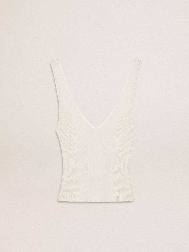 Golden Goose T-Shirts & Tops White Women Sleeveless Top Embroidered With Worn-White Ribbing - 1