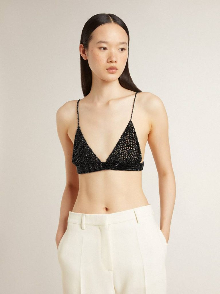 Golden Goose T-Shirts & Tops Women's Black Crochet Top With Crystals Black Women - 2