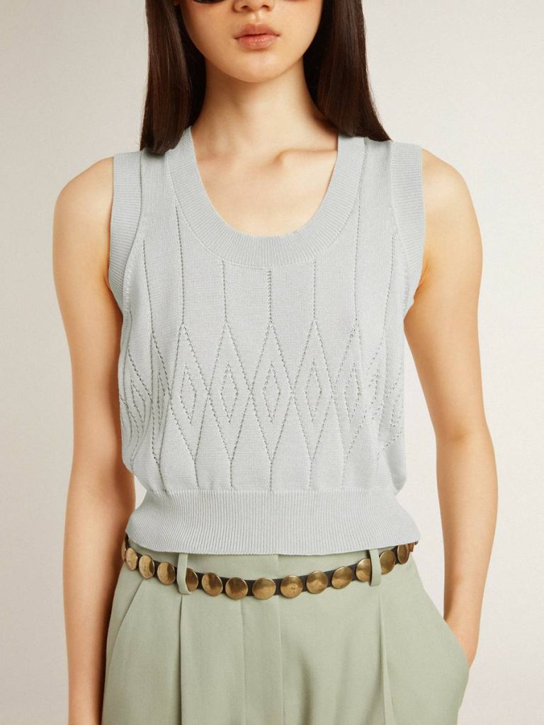 Golden Goose T-Shirts & Tops Women's Sleeveless Tank Top In Baby Blue Knit Baby Blue Women - 4
