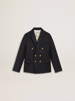Golden Goose Topwear Selection (4-12 Years) Dark Blue Kids Boys' Dark Blue Double-Breasted Blazer - 1