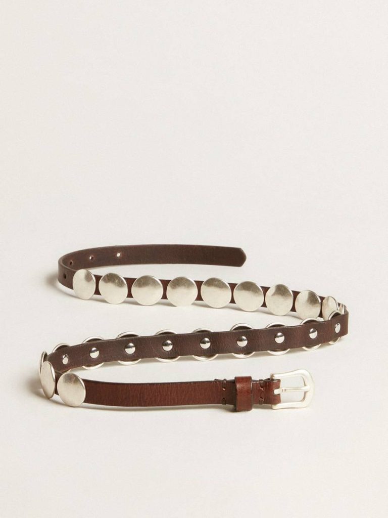 Golden Goose Trinidad Thin Belt In Dark Brown Leather With Silver Studs Dark Brown Women Belts - 4
