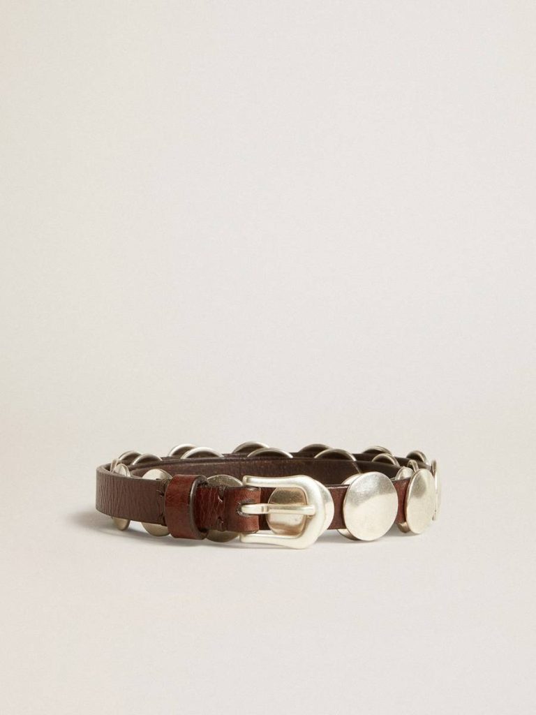Golden Goose Trinidad Thin Belt In Dark Brown Leather With Silver Studs Dark Brown Women Belts - 1