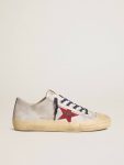 Golden Goose V-Star Men Men's V-Star Ltd In Silver Metallic Suede With Red Suede Star - 1