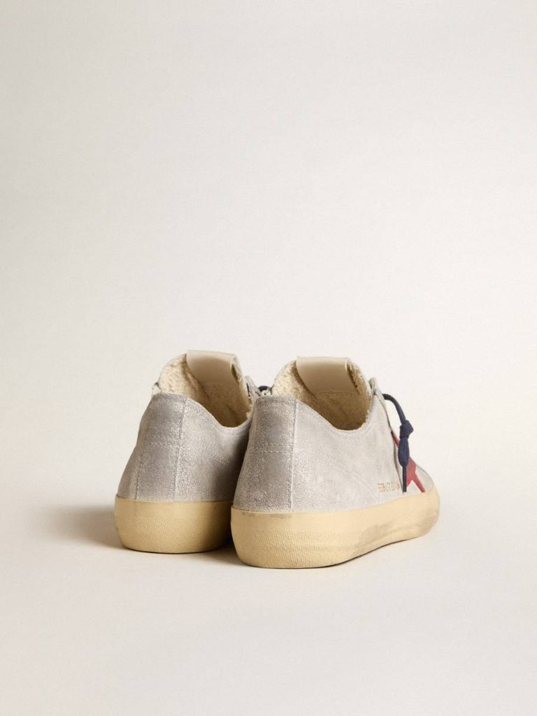 Golden Goose V-Star Men Men's V-Star Ltd In Silver Metallic Suede With Red Suede Star - 4