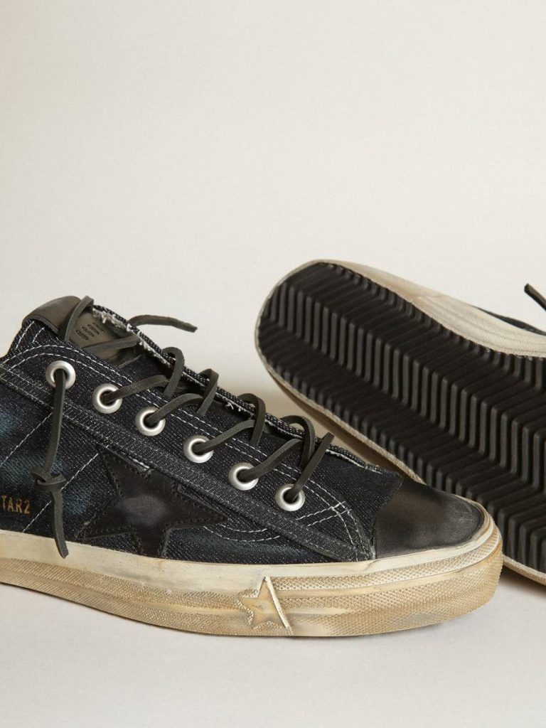 Golden Goose V-Star Men V-Star Sneakers In Midnight-Blue Denim With Black Leather Star And Toe - 3