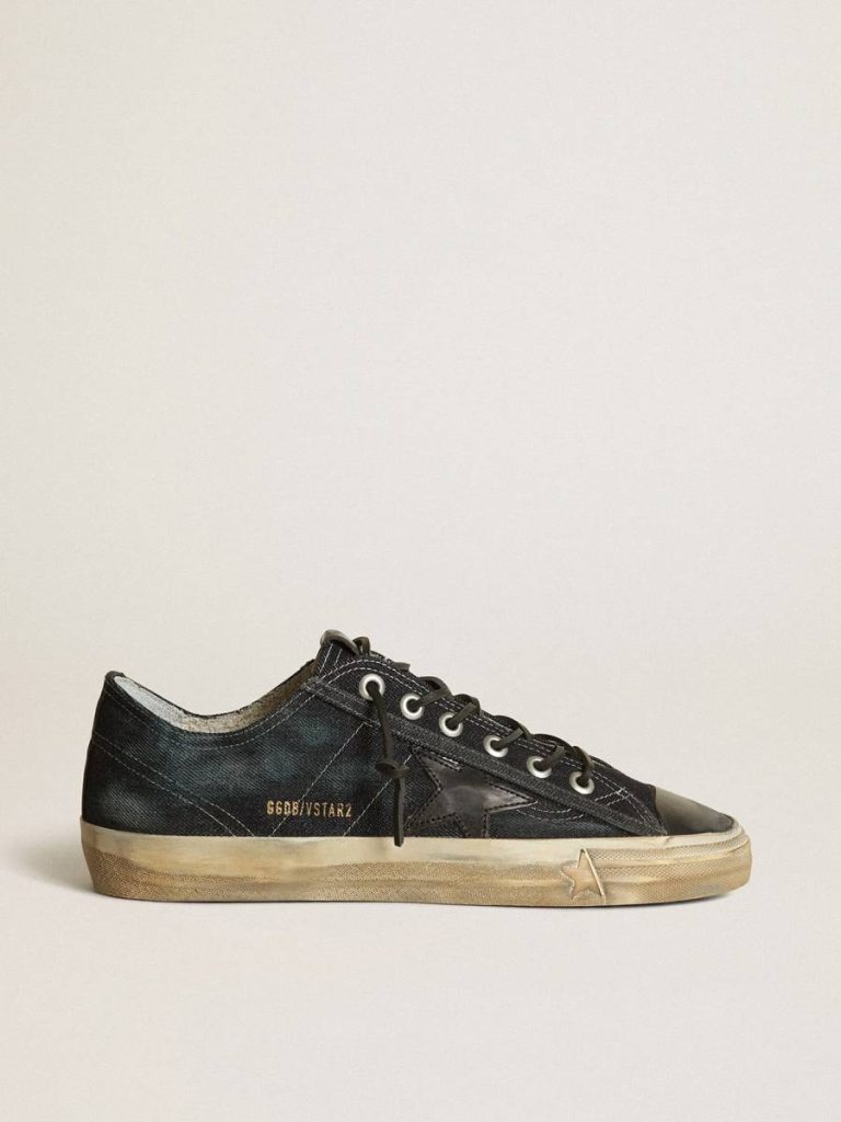 Golden Goose V-Star Men V-Star Sneakers In Midnight-Blue Denim With Black Leather Star And Toe - 1